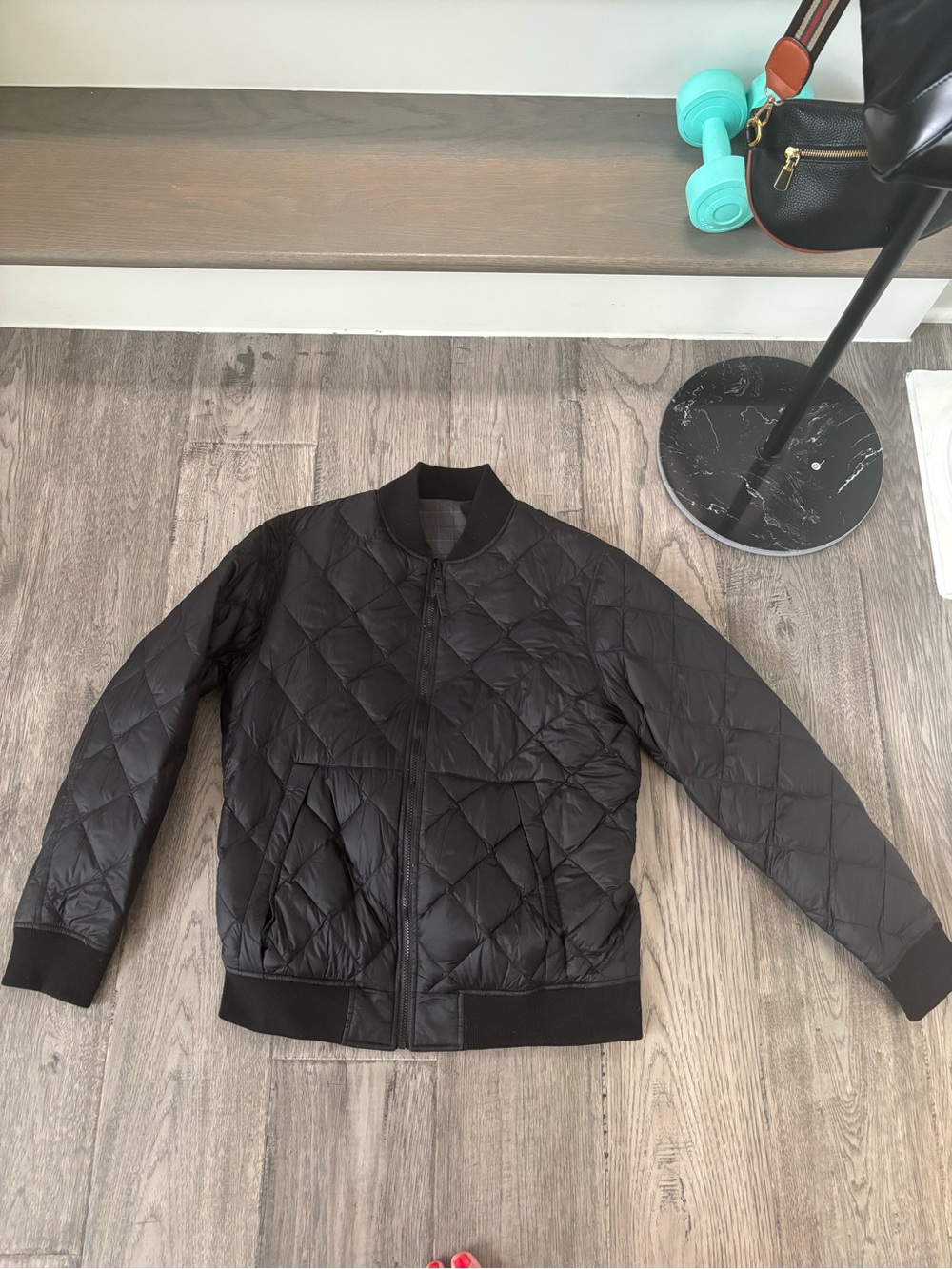 Men's Black Quilted Bomber Jacket with Ribbed Trim